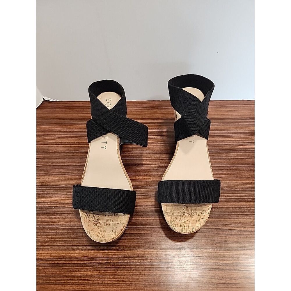 Sole Society Womens 11M Analisa Black Ankle Wrap Crisscross‎ Platform Wedge